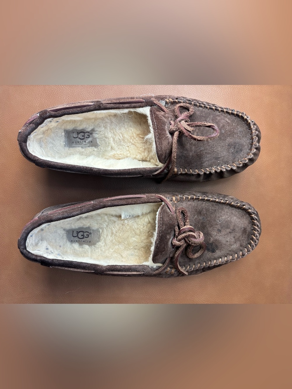 UGG Brown Suede Shearling Moccasin Slippers